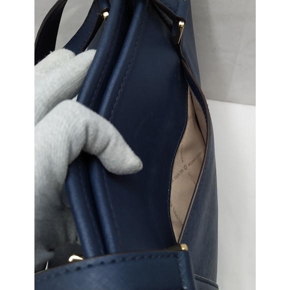 Michael Kors Navy Blue Leather Double Handles Zipper Closure Tote Shoulder Bag - Picture 15 of 16